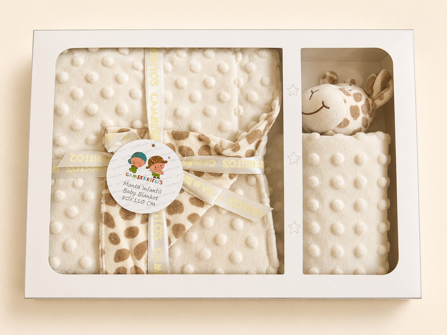 Manta y dou dou para bebé 80×110 cm en color beige con caja regalo – NANNA