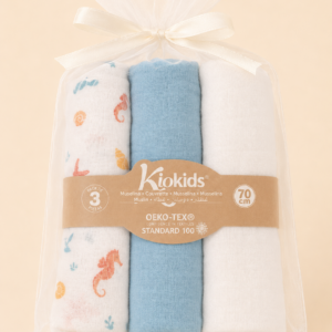 Pack 3 muselinas de bambú para bebé 70×70 cm en verde – NANNA