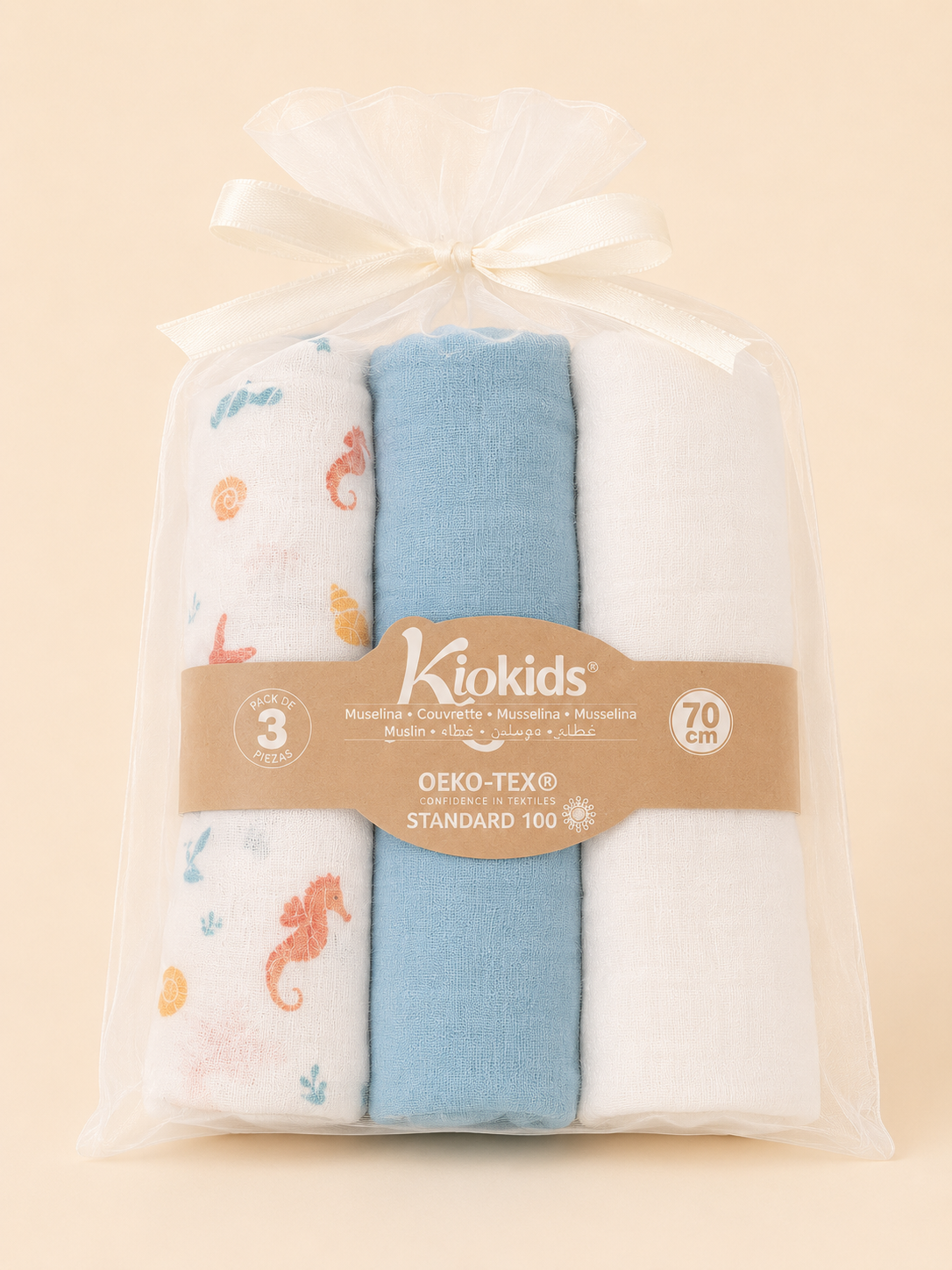 Pack 3 muselinas de bambú para bebé 70×70 cm en verde – NANNA